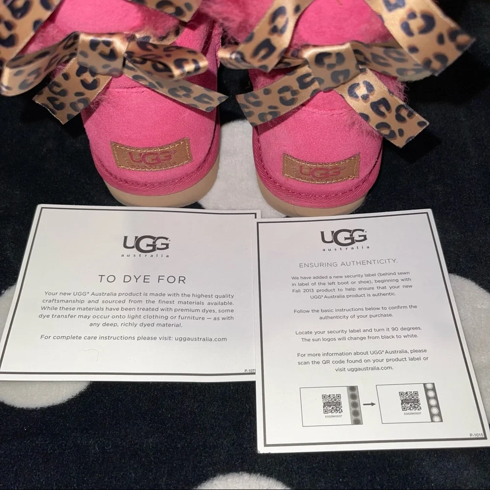💕 UGG BOOTS - Bailey Bow 🎀 Cheetah Leopard Pink Size 5 Womens - Picture 13 of 13